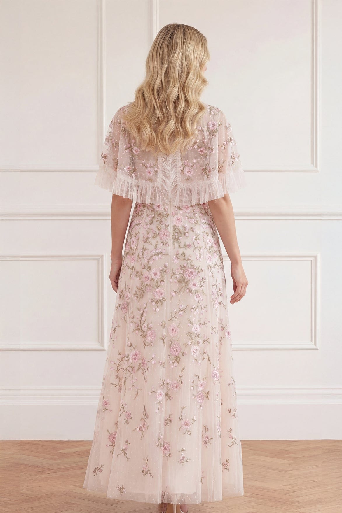 Needle & Thread Eden Rose Cape Ankle Gown suknia Cream haft
