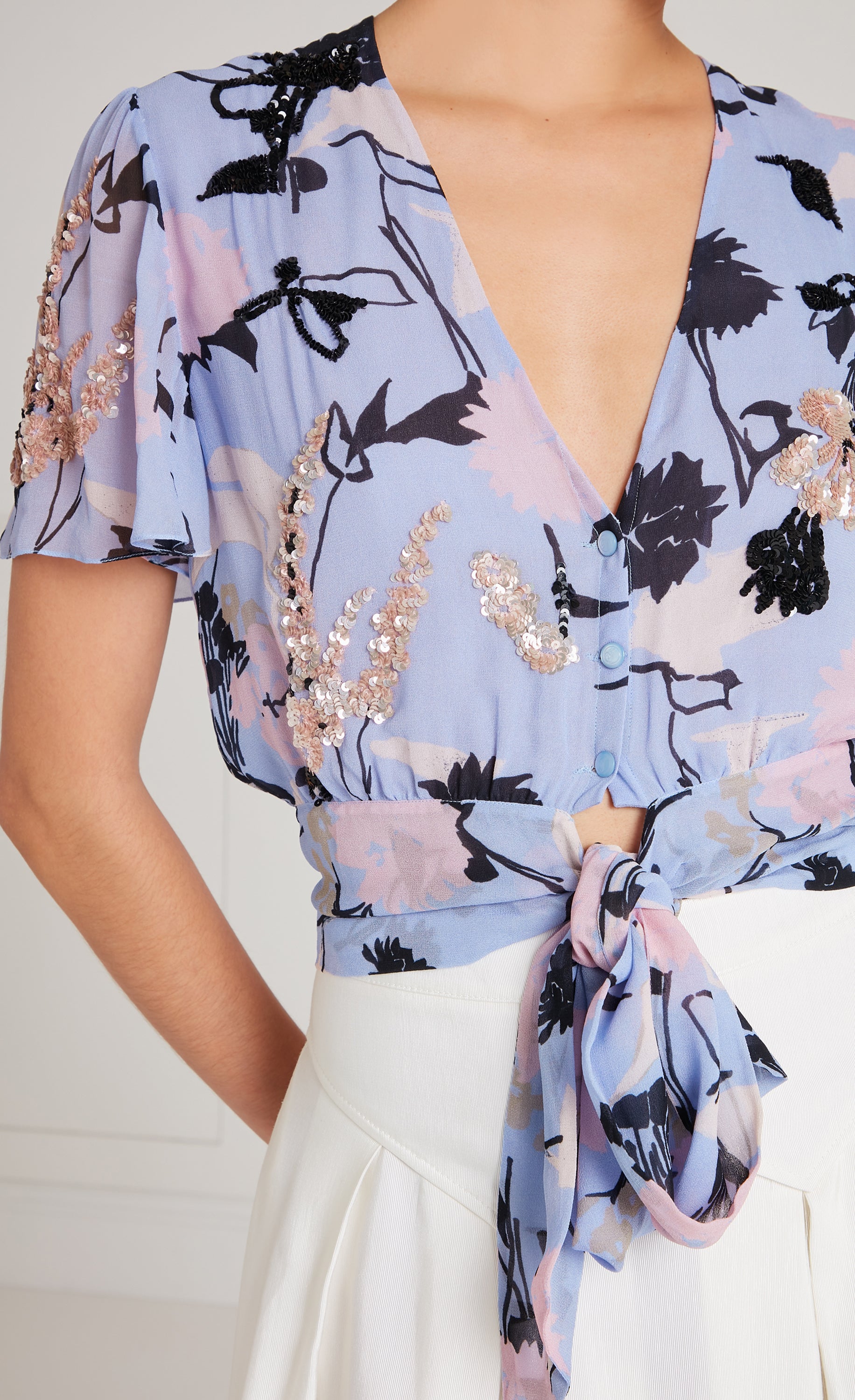 Temperley London Maisie bluzka Lavender Blue półprzezroczysta