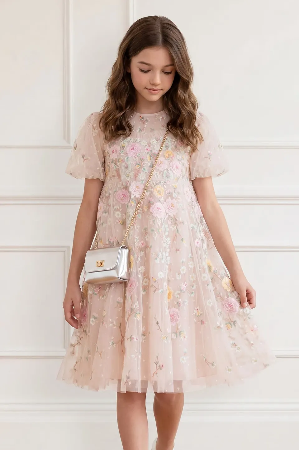 Needle & Thread Garden Rose sukienka dziewczęca Cream