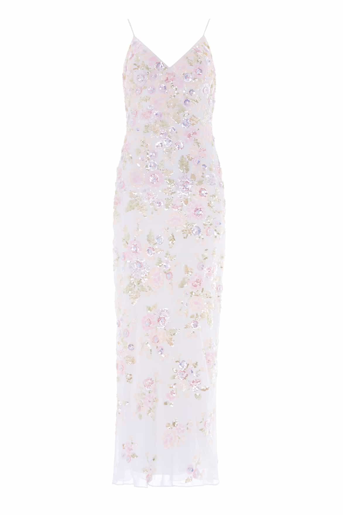 Needle & Thread Sequin Paradise Georgette Cami Gown sukienka biała