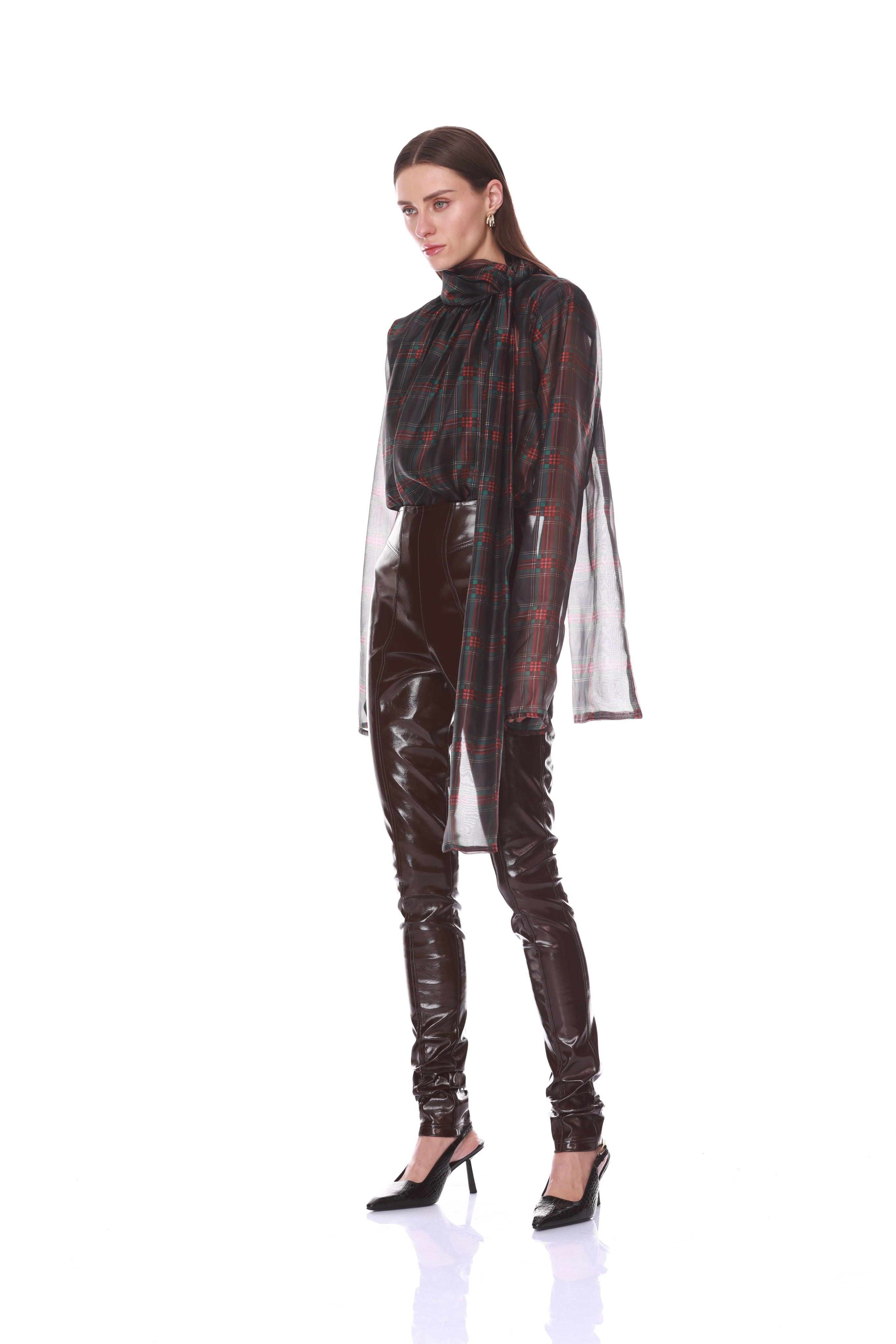 Bronx and Banco Plaid Organza bluzka w kratę z wiązaniem
