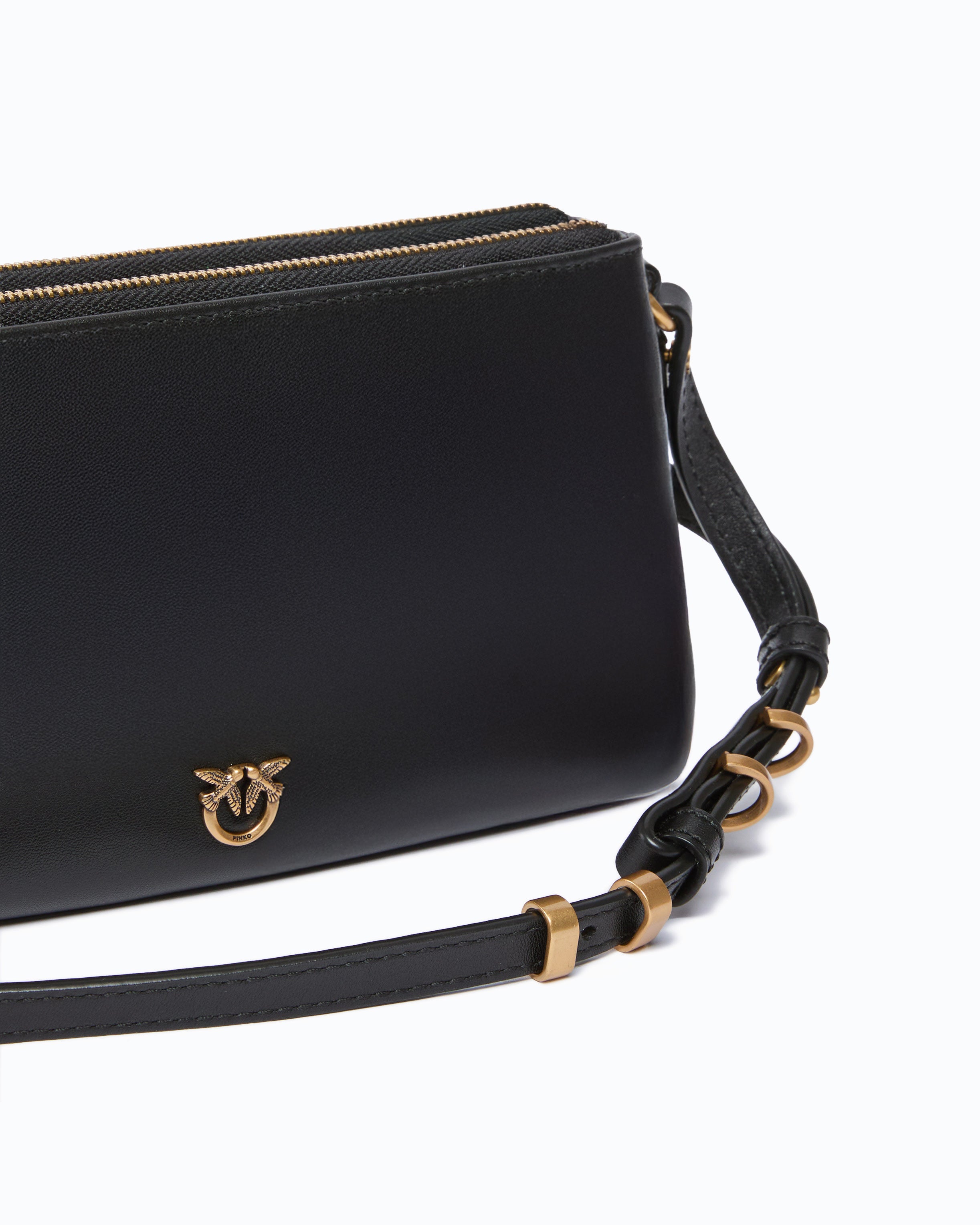 Pinko Double Mini torebka skórzana czarna pasek