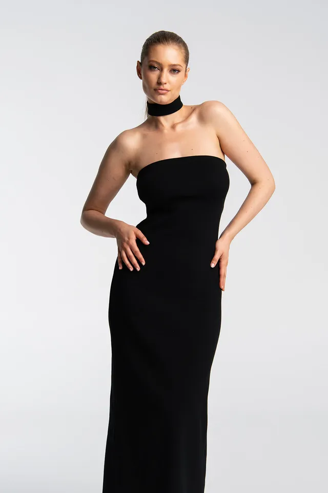 Nudyess Noir sukienka maxi czarna z chokerem