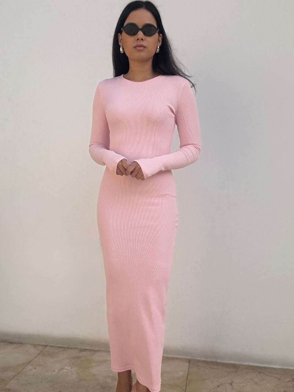 Nudyess Eos sukienka maxi Pink prążkowana