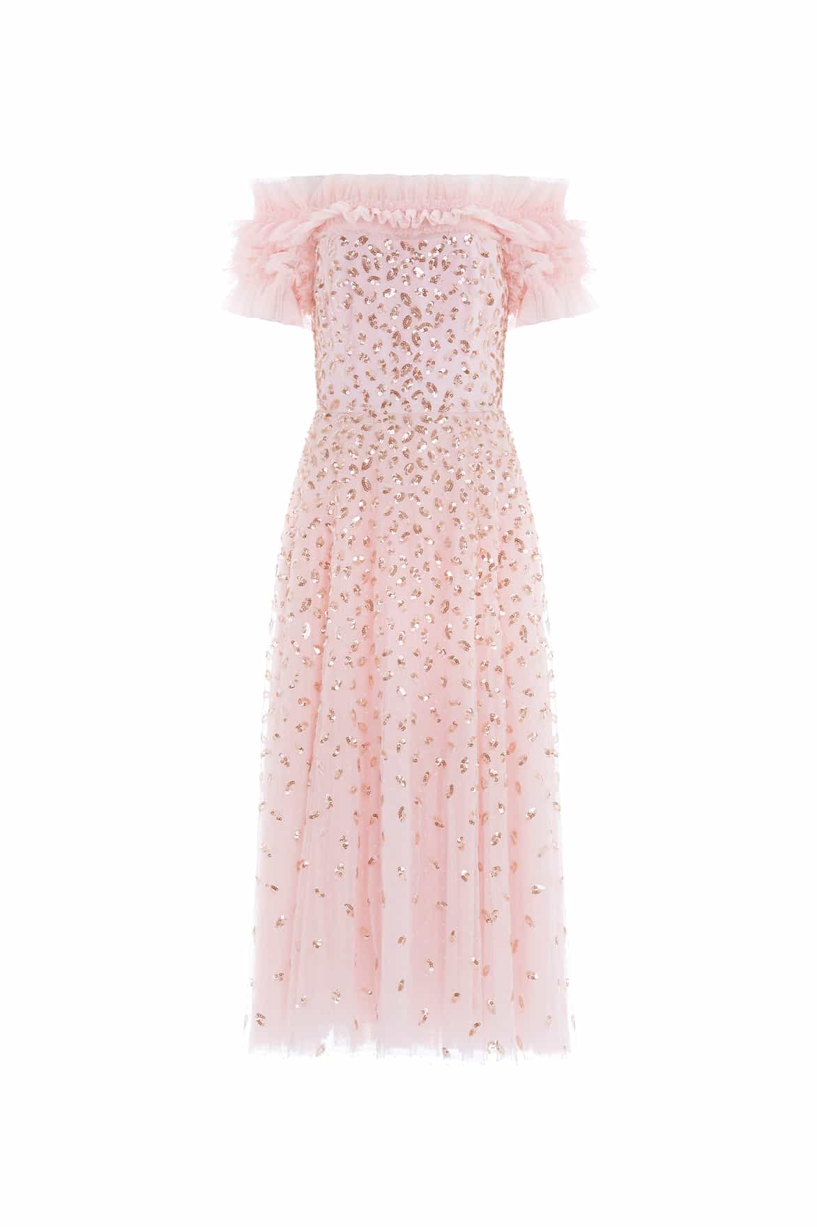 Needle & Thread Autumn Leaves Off-Shoulder Ballerina Dress różowa