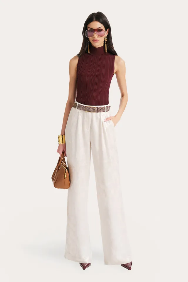 Elie Tahari Azura top prążkowany bez rękawów Plum
