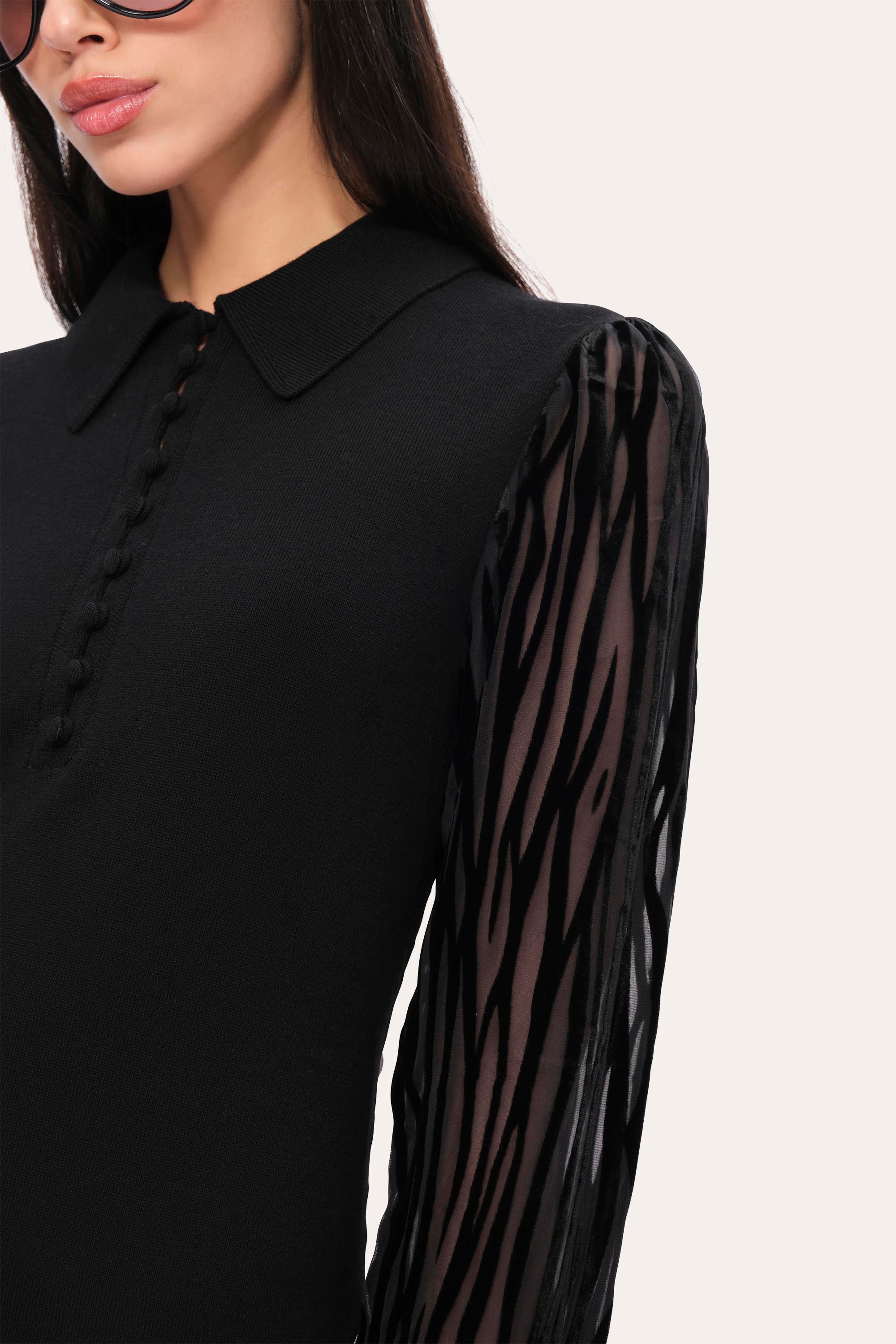 Elie Tahari Polo sweter wełniany czarny burnout