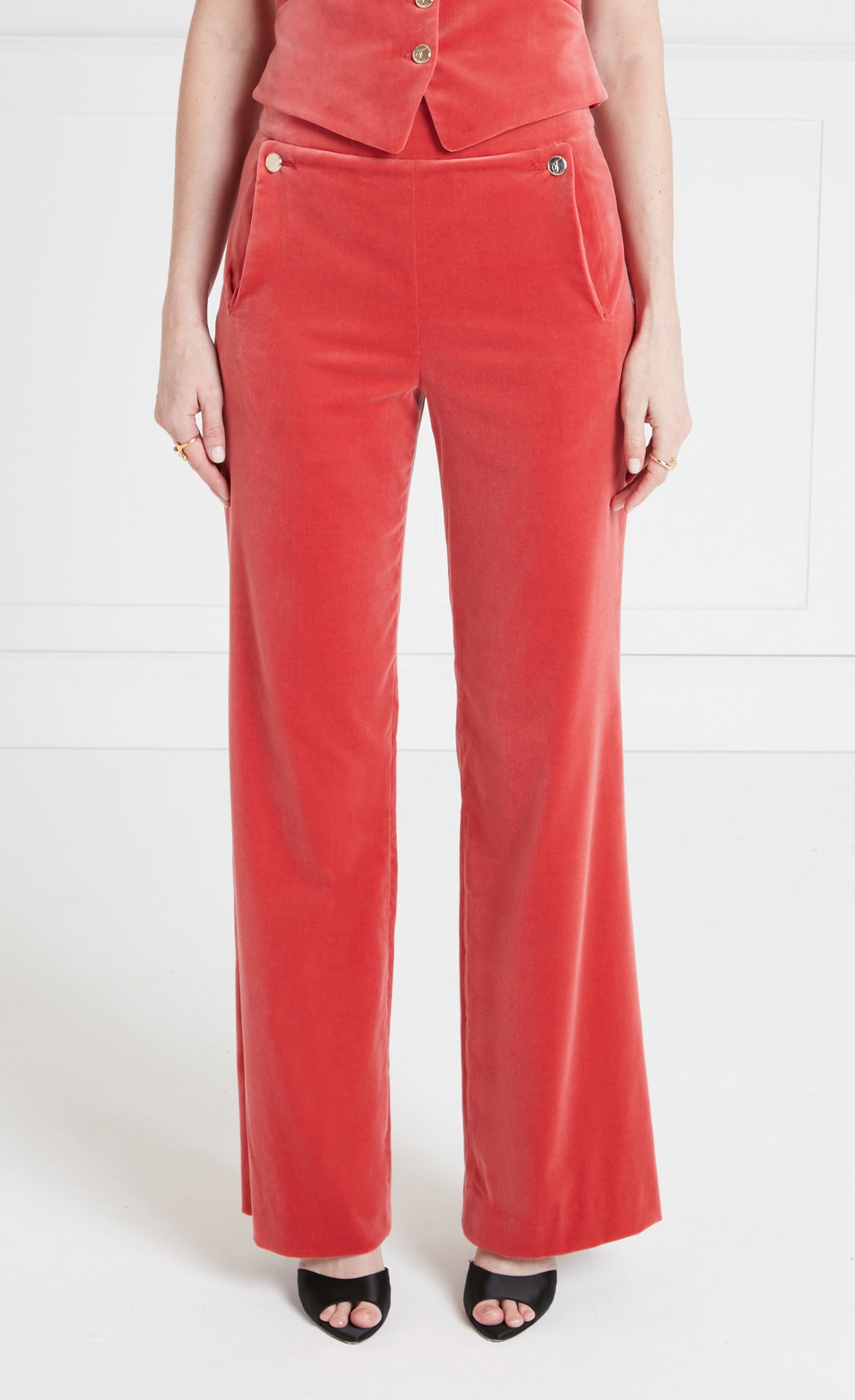 Temperley London Clove Velvet Waisted Trousers spodnie Coral welur