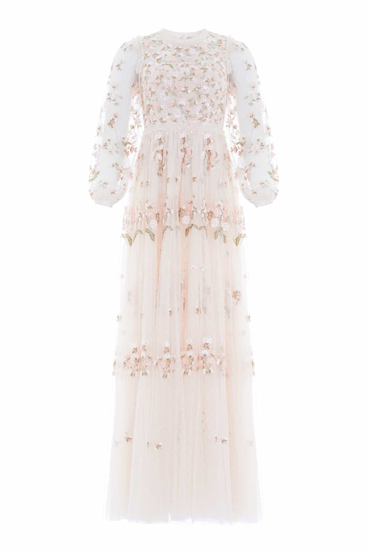 Needle & Thread Posy Round Neck Gown sukienka kremowa