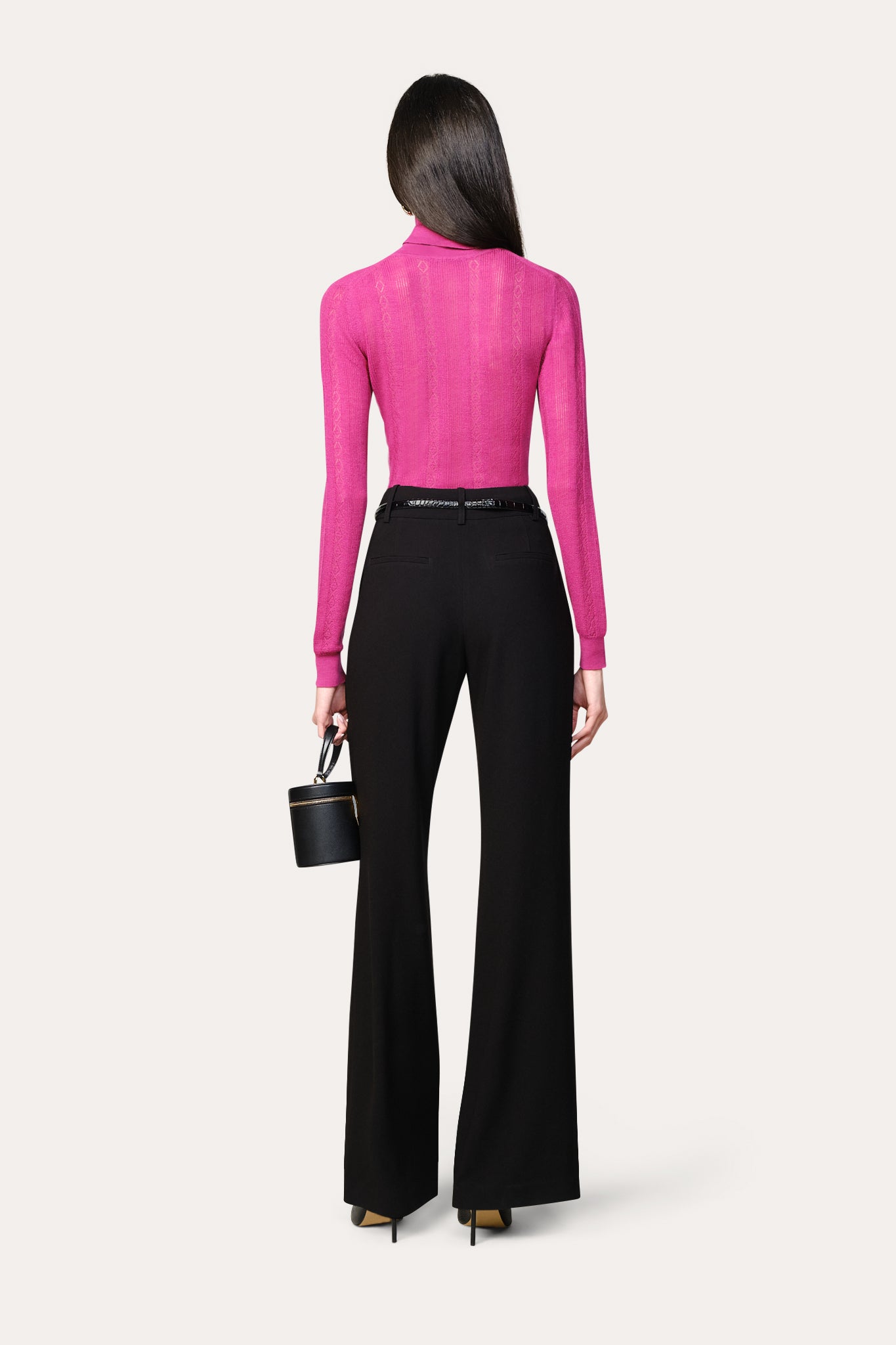 Elie Tahari Silk Pointelle Turtleneck sweter wełniany Purpink