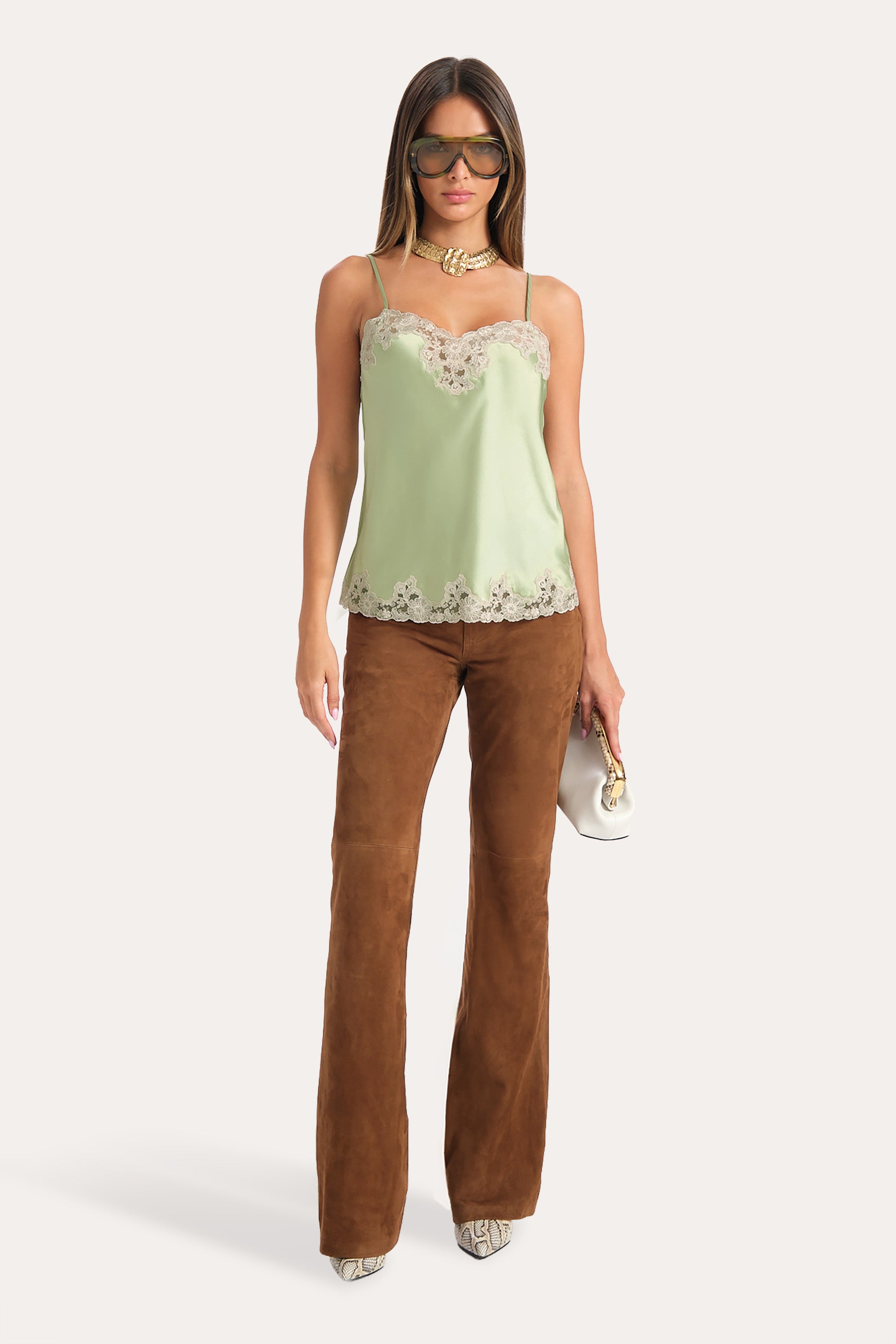 Elie Tahari Dani Silk Lace Cami top jedwabny Sage Mist