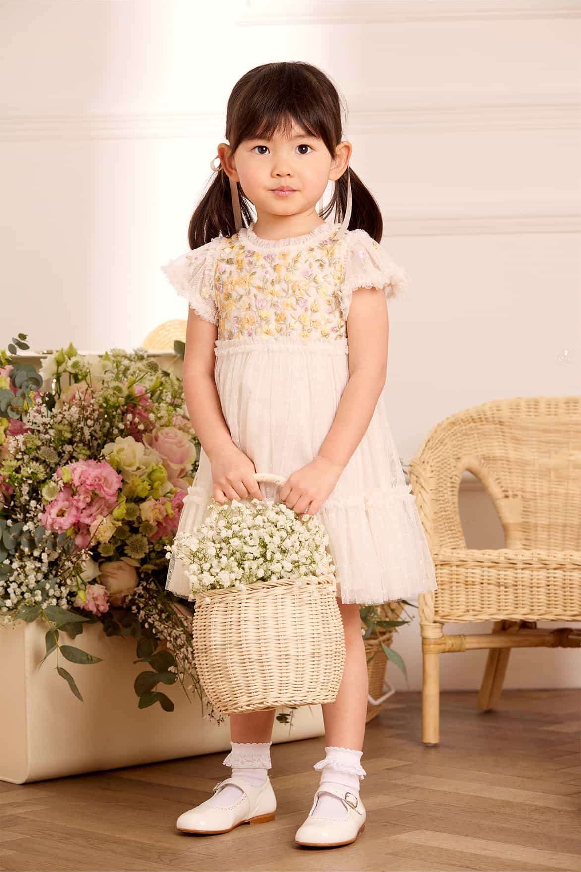 Needle & Thread Posy Bodice Baby Dress sukienka cream z bloomersami