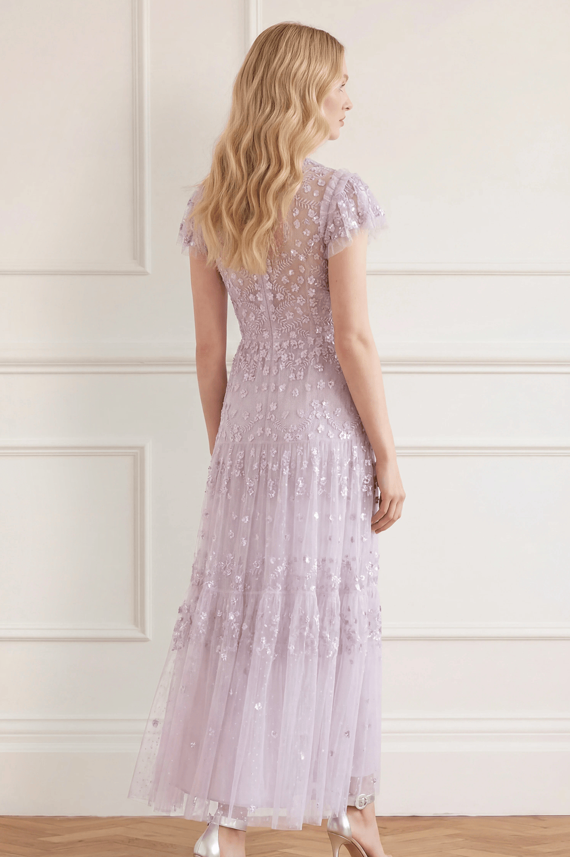 Needle & Thread Clover Short Sleeve Ankle Gown sukienka fioletowa