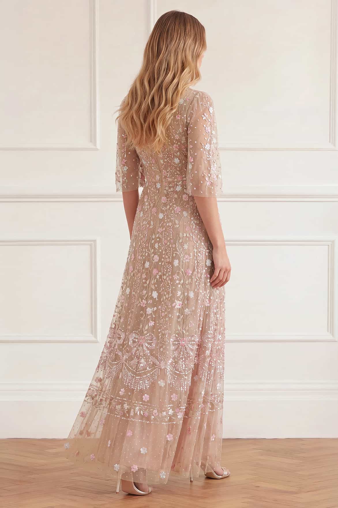 Needle & Thread Rococo Ribbon Round Neck Gown suknia beż