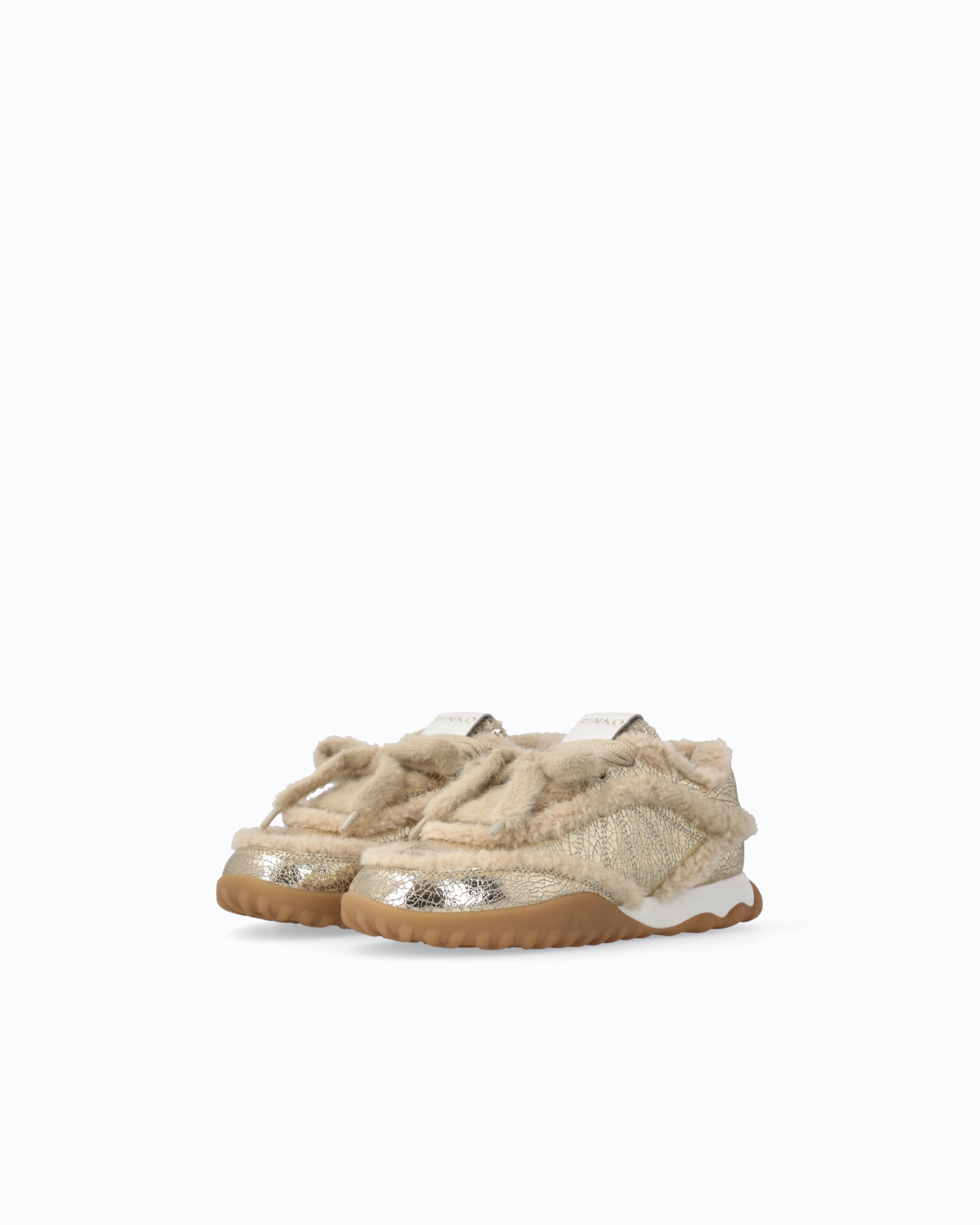 Pinko Gea 02 sneakersy skórzane srebrne z futerkiem