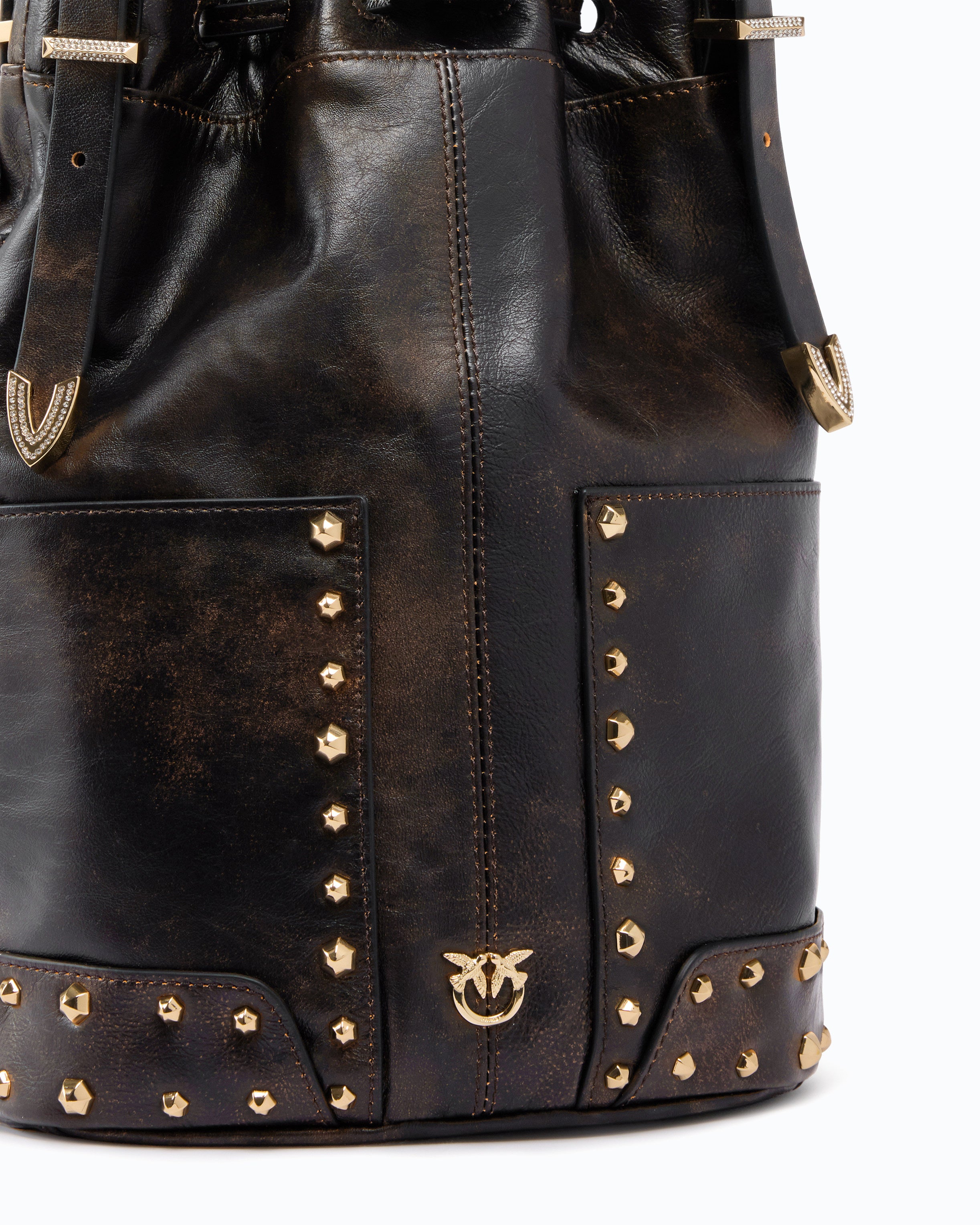 Pinko Bucket Mini Patch torebka skórzana ćwieki