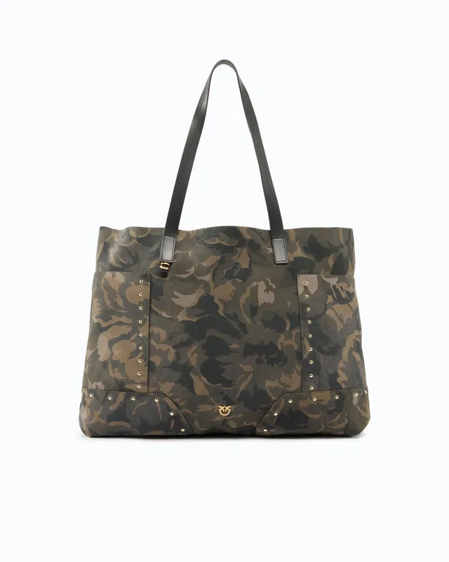 Pinko Shopper torebka zamszowa moro ćwieki
