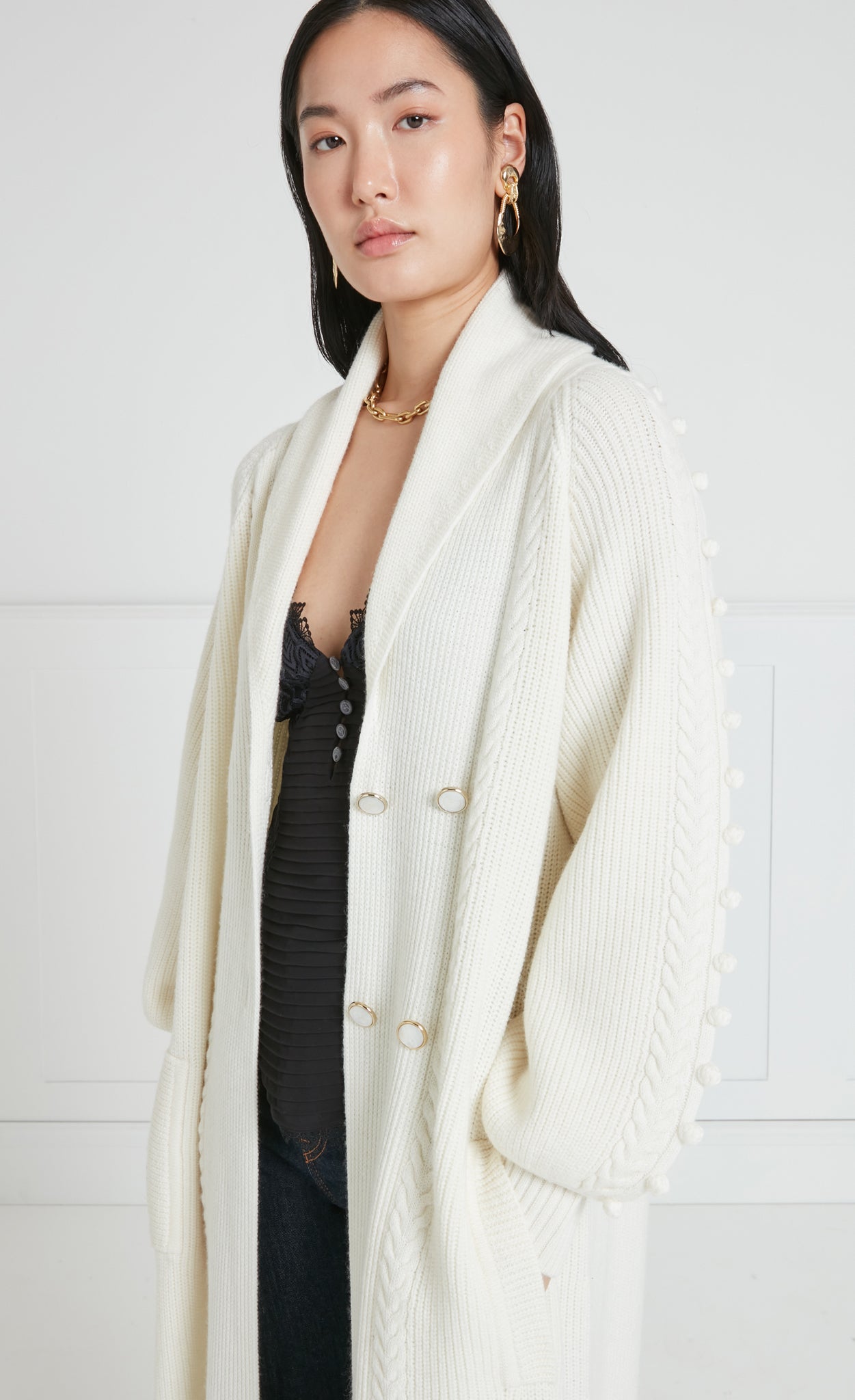 Temperley London Chrissie płaszcz dzianinowy kremowy wełna