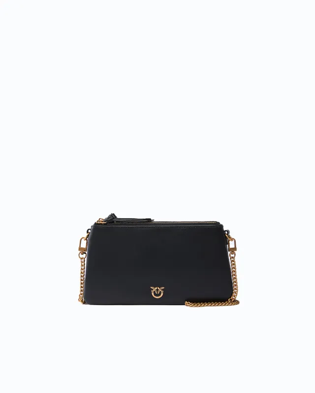 Pinko Double Mini torebka skórzana czarna pasek