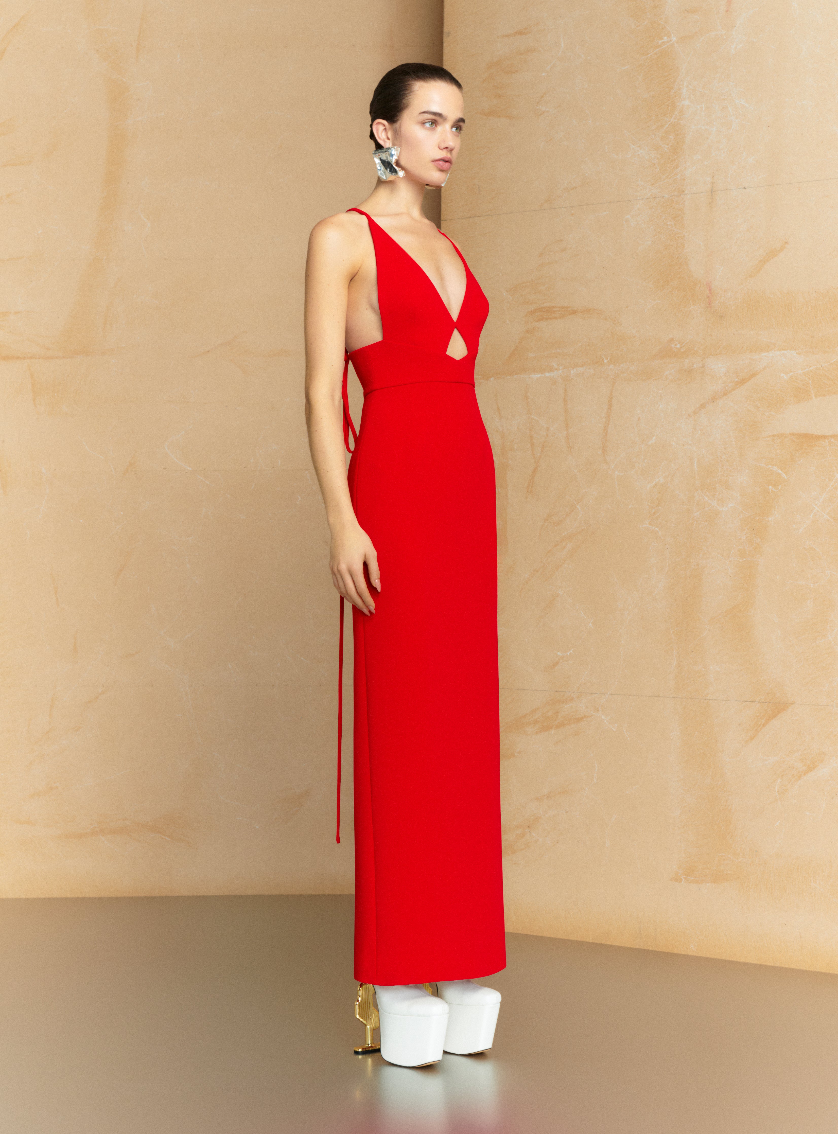 Solace London Milly sukienka maxi czerwona bez rękawów