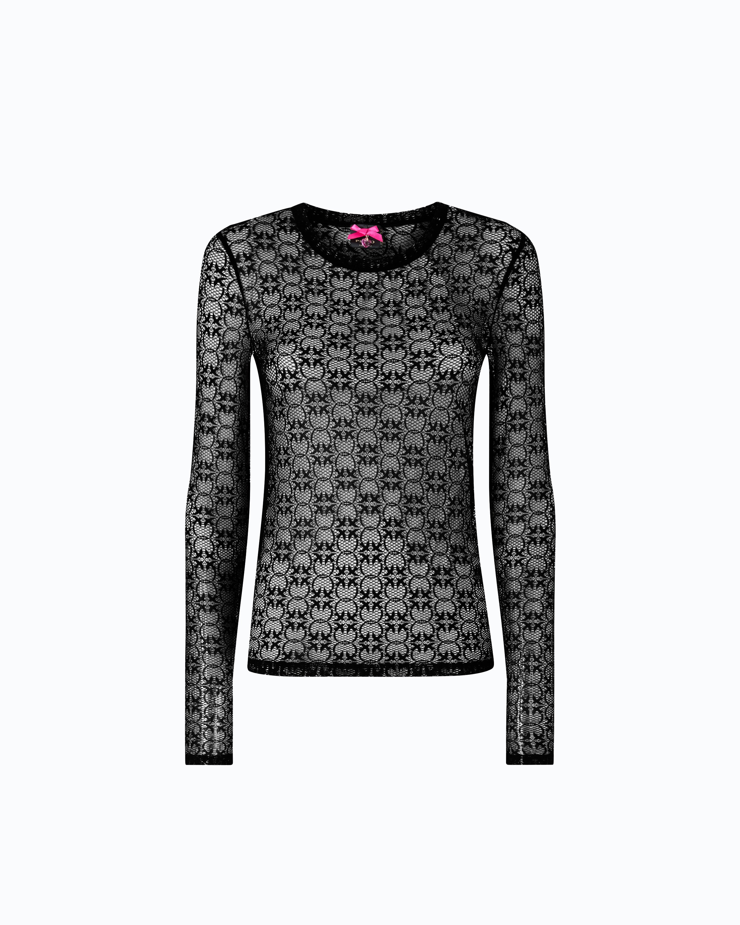 Pinko Rover sweter koronkowy czarny Love Birds