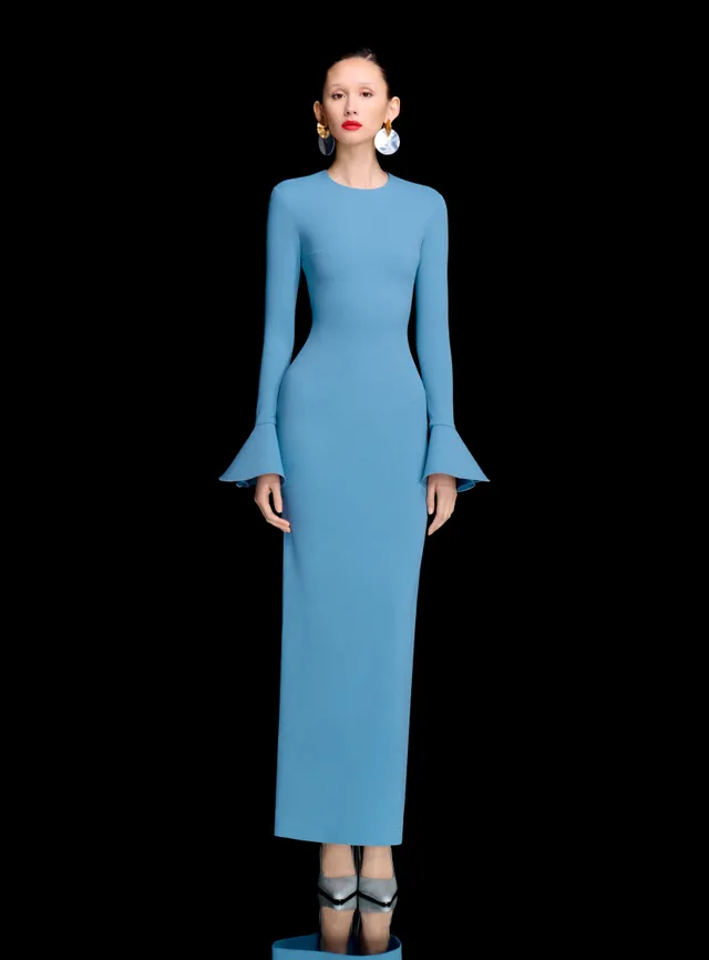 Solace London Alicia sukienka maxi niebieska długi rękaw