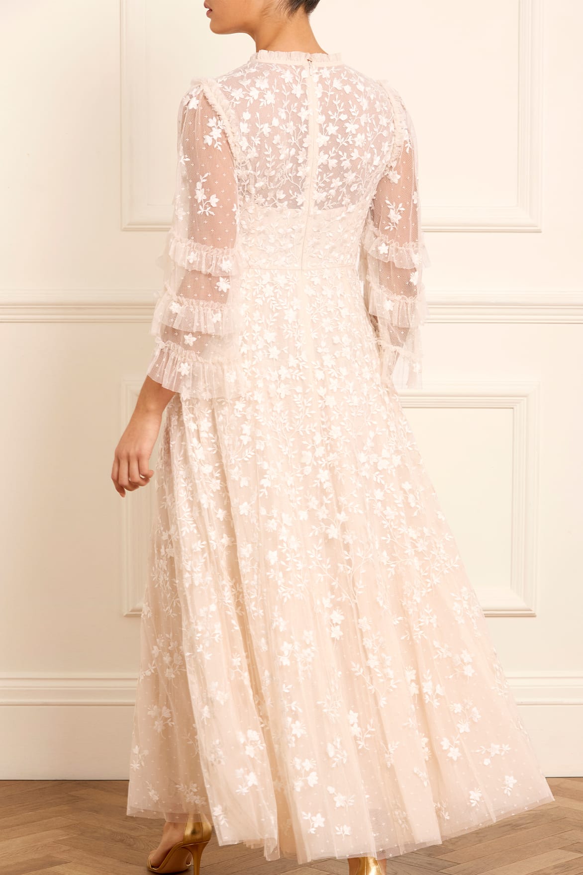 Needle & Thread Everett Bloom Ankle Gown sukienka kremowa