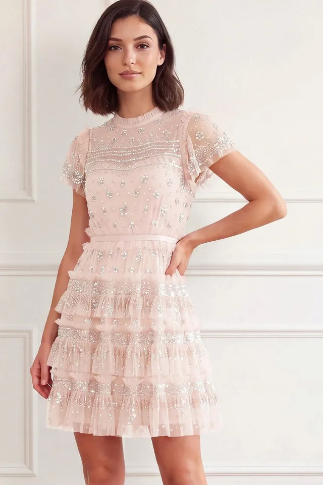 Needle & Thread Andromeda Mini Dress sukienka różowa cekinowa