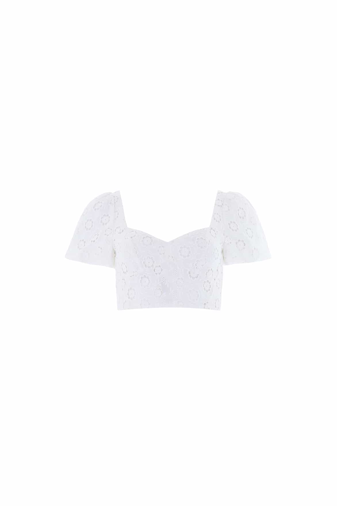 Needle & Thread Romilly Cotton Broderie Top biały bawełna