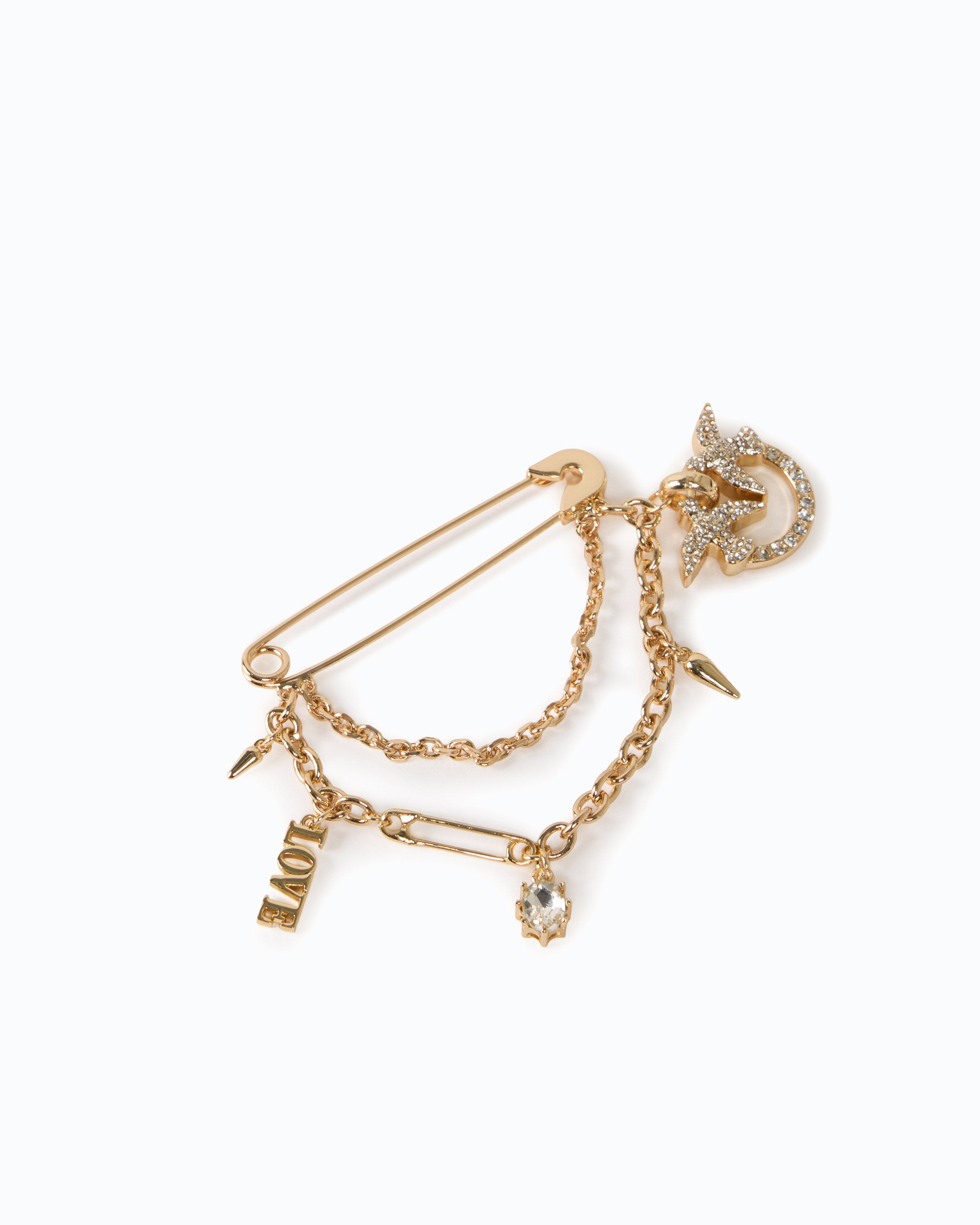 Pinko Brooch Metal broszka łańcuszek Love kryształki