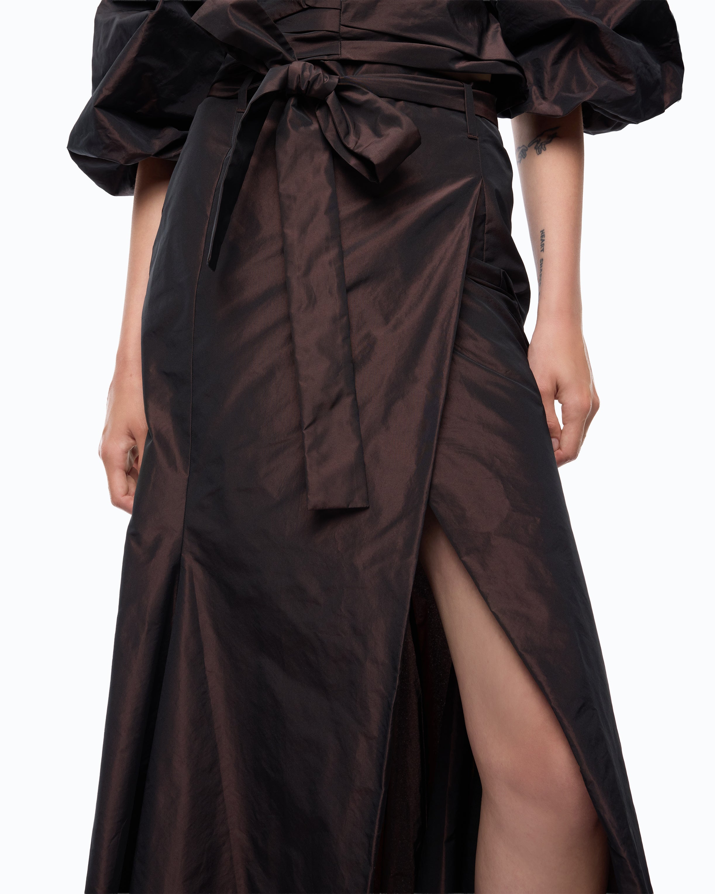 Pinko Pick-Up Skirt spódnica tafta brązowa maxi