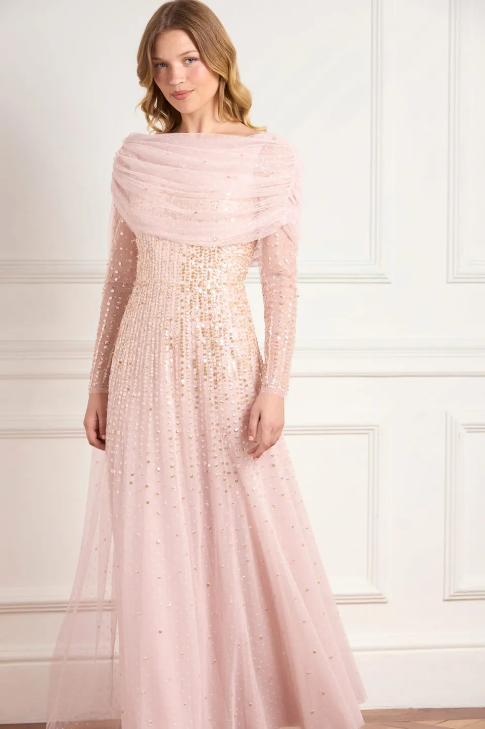 Needle & Thread Moonlight Sequin Gown sukienka różowa cekinowa