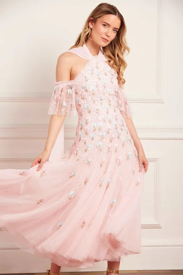 Needle & Thread Dandelion Ditsy Dress sukienka beżowa balerina