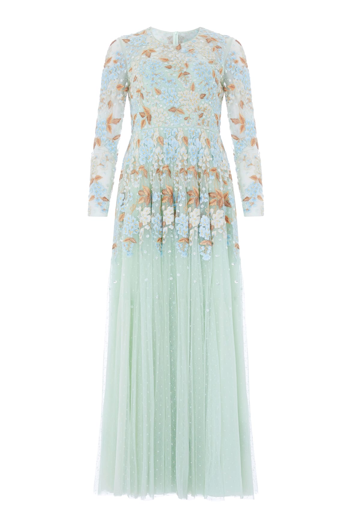 Needle & Thread Wisteria Dot Long Sleeve Gown suknia zielona