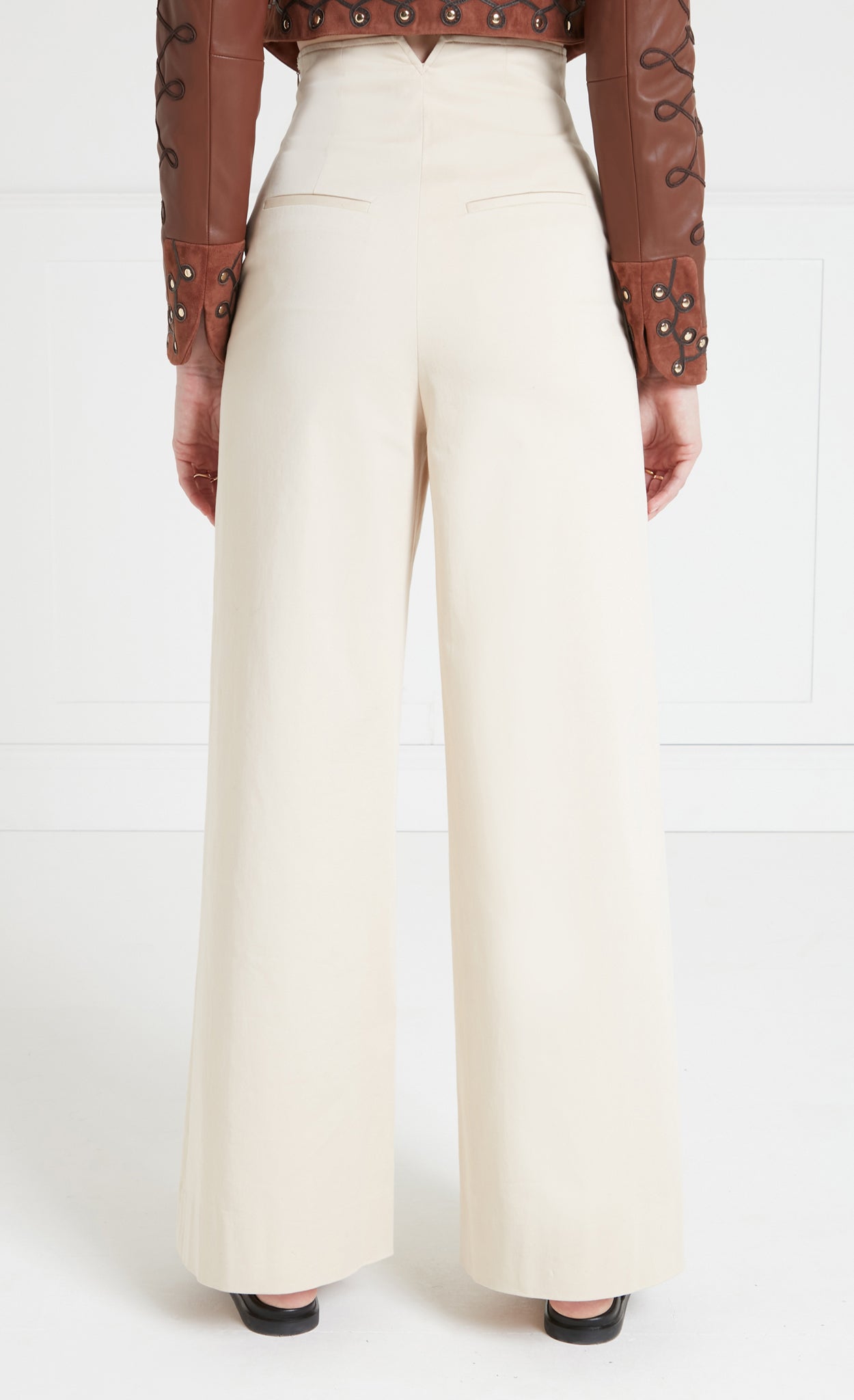Temperley London Castell spodnie palazzo Sandy Cream bawełniane