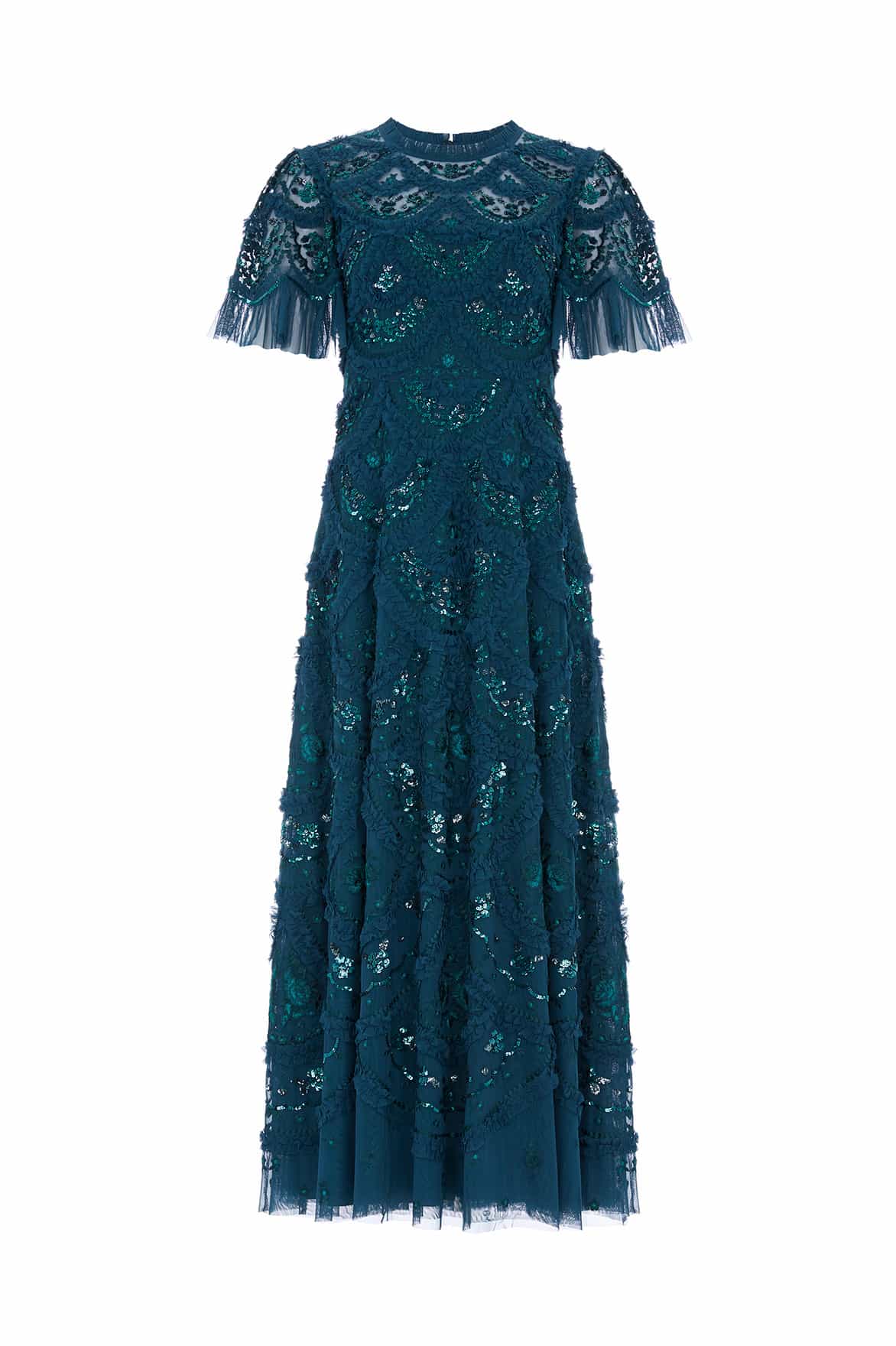 Needle & Thread Carmen Ruffle Ankle Gown sukienka zielona