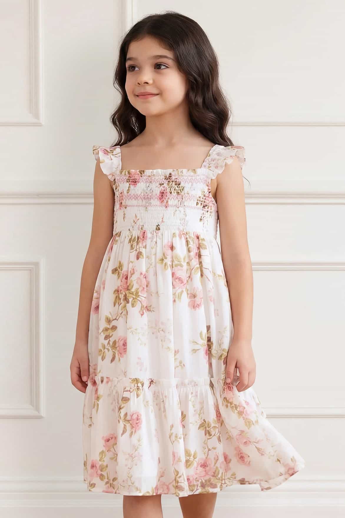 Needle & Thread Summer's Rose Smocked Cami sukienka biała w kwiaty