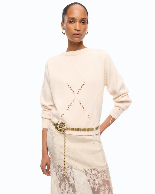 Pinko Berna Sweater sweter w romby beżowy wełna