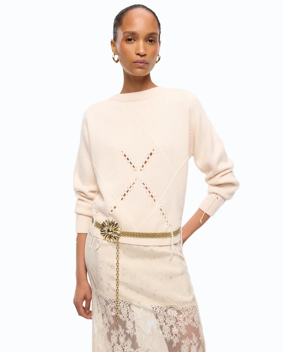 Pinko Berna Sweater sweter w romby beżowy wełna