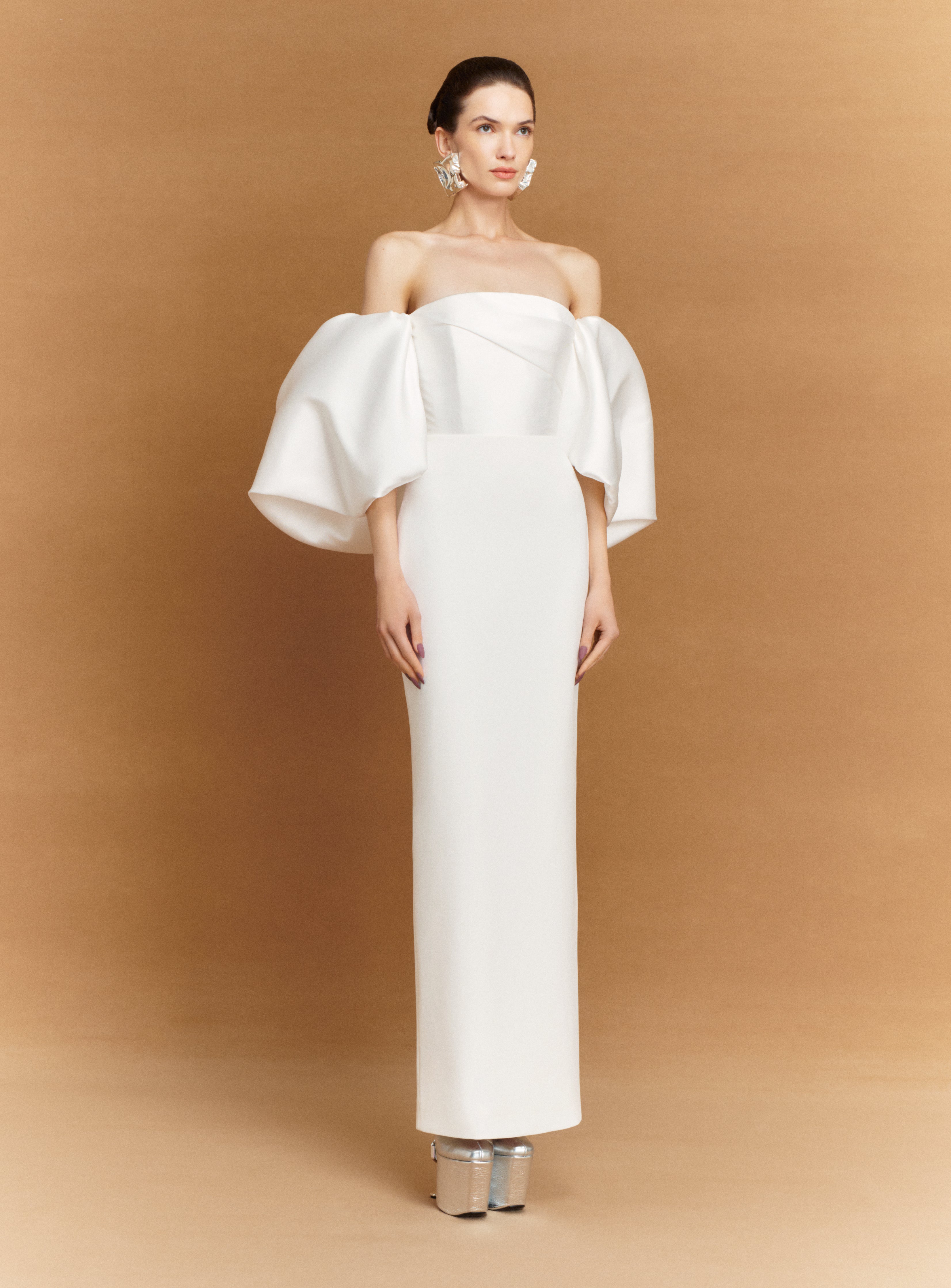 SOLACE LONDON Floris sukienka maxi Cream bufki