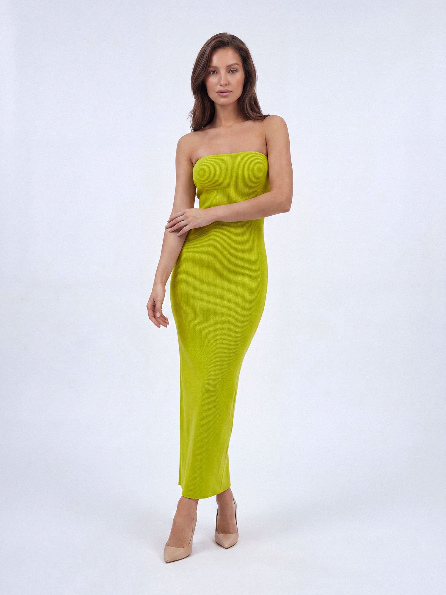Nudyess Melrose sukienka maxi tuba limonkowa