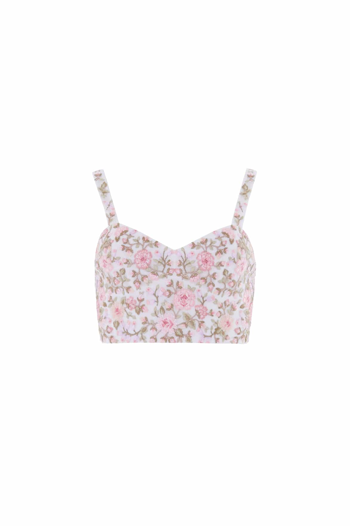 Needle & Thread Eden Rose Top biały haftowany krótki