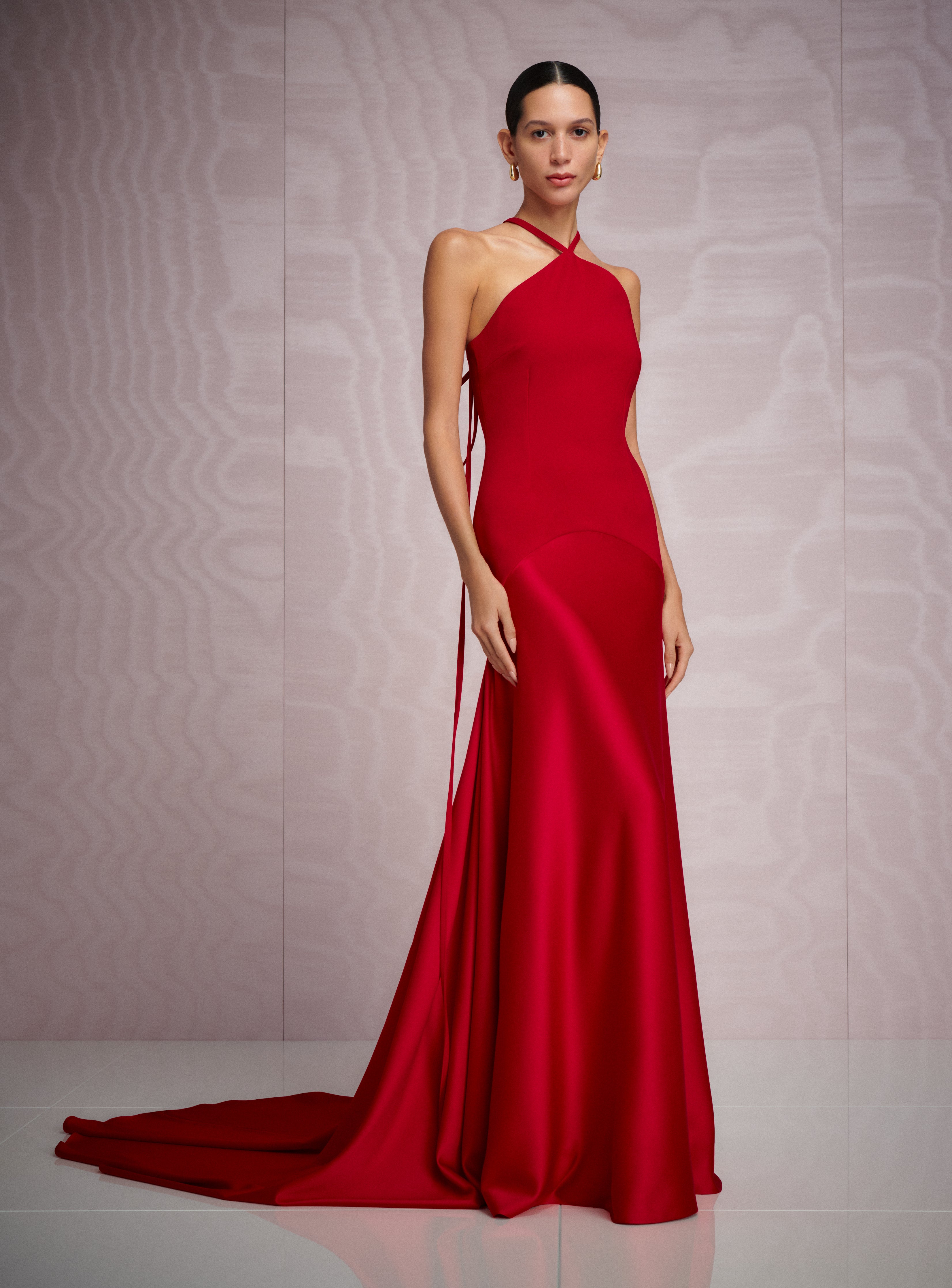 Solace London Florie sukienka maxi czerwona halter