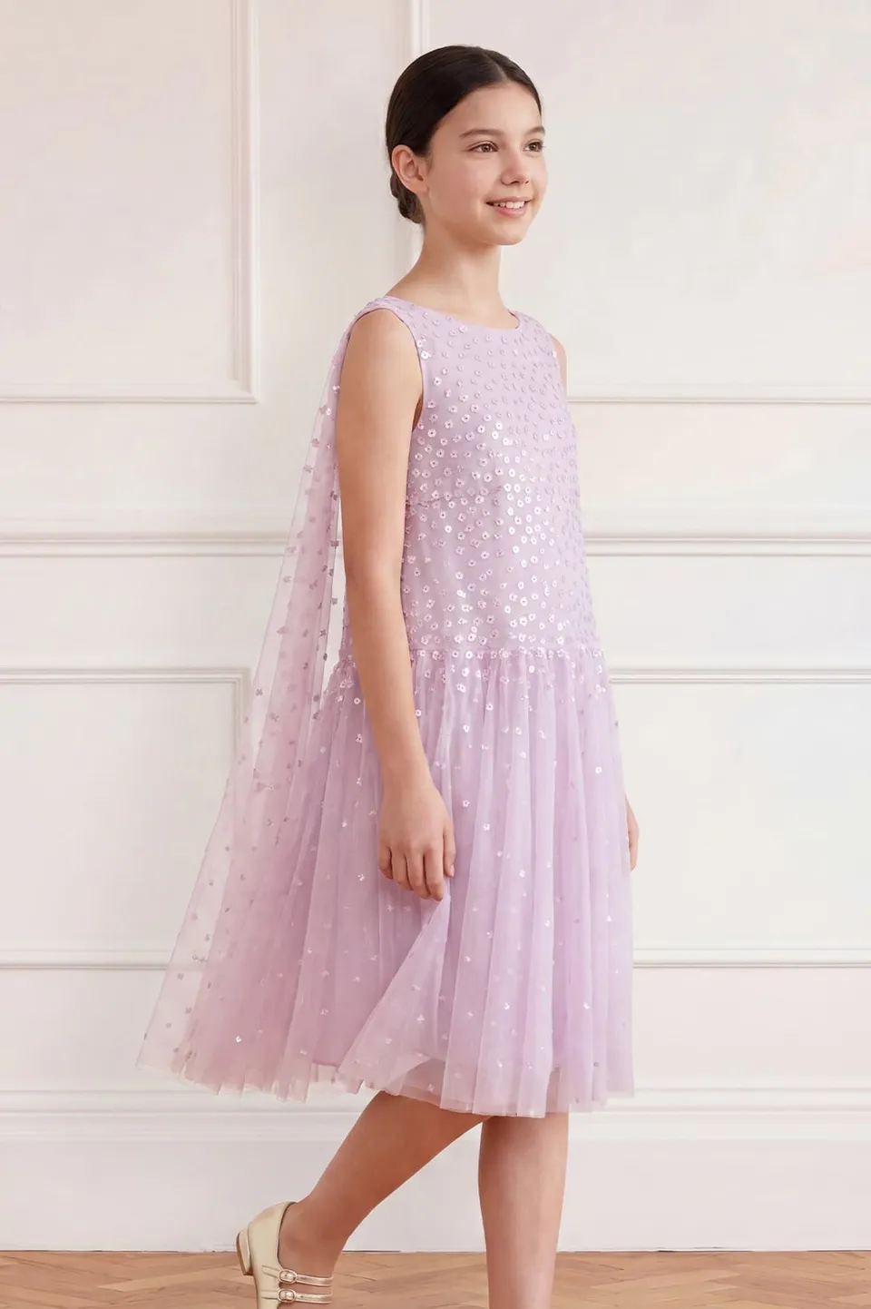 Needle & Thread Sunrise Sequin Cape sukienka dziecięca fioletowa