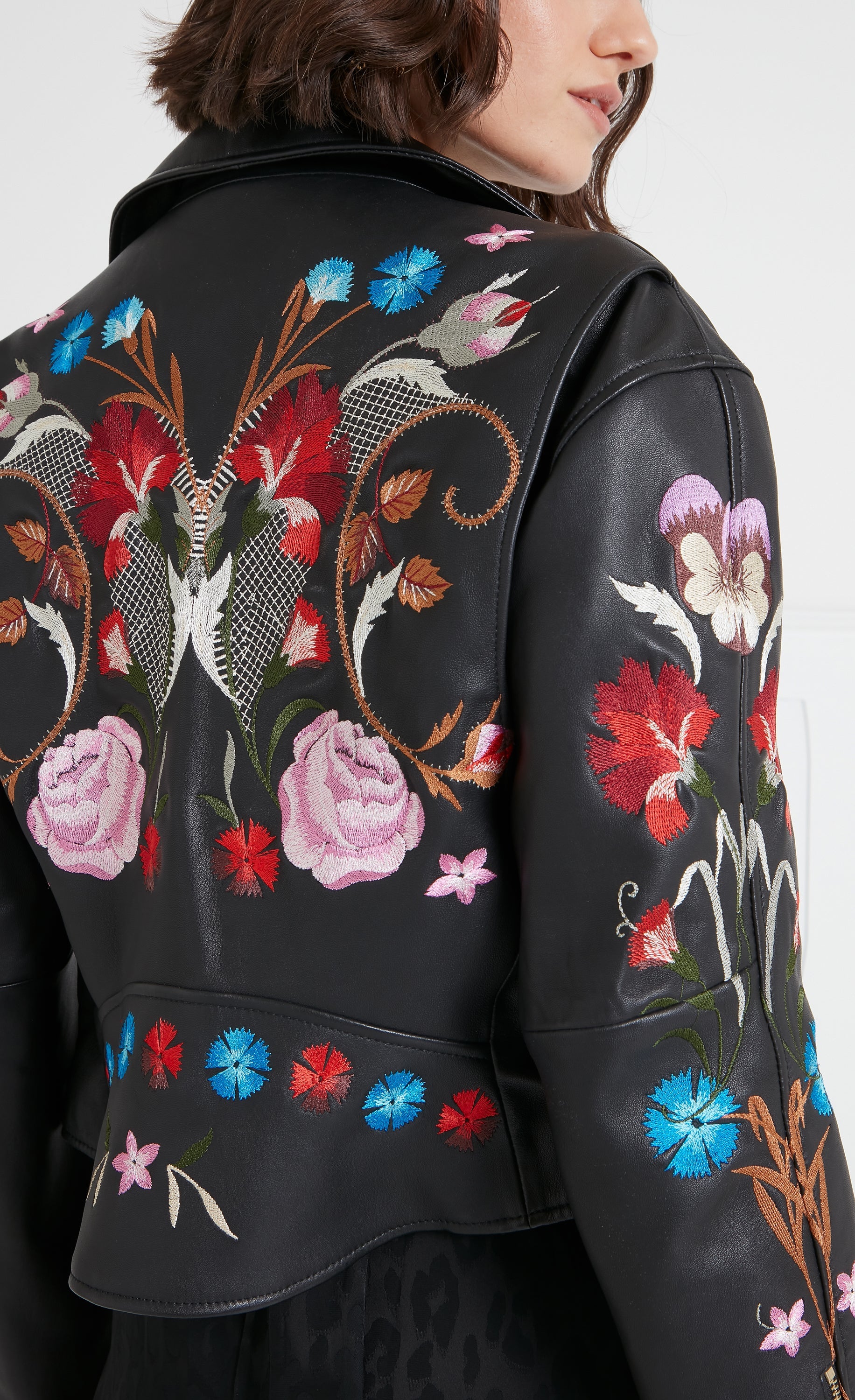 Temperley London Toledo kurtka Black skórzana haftowana