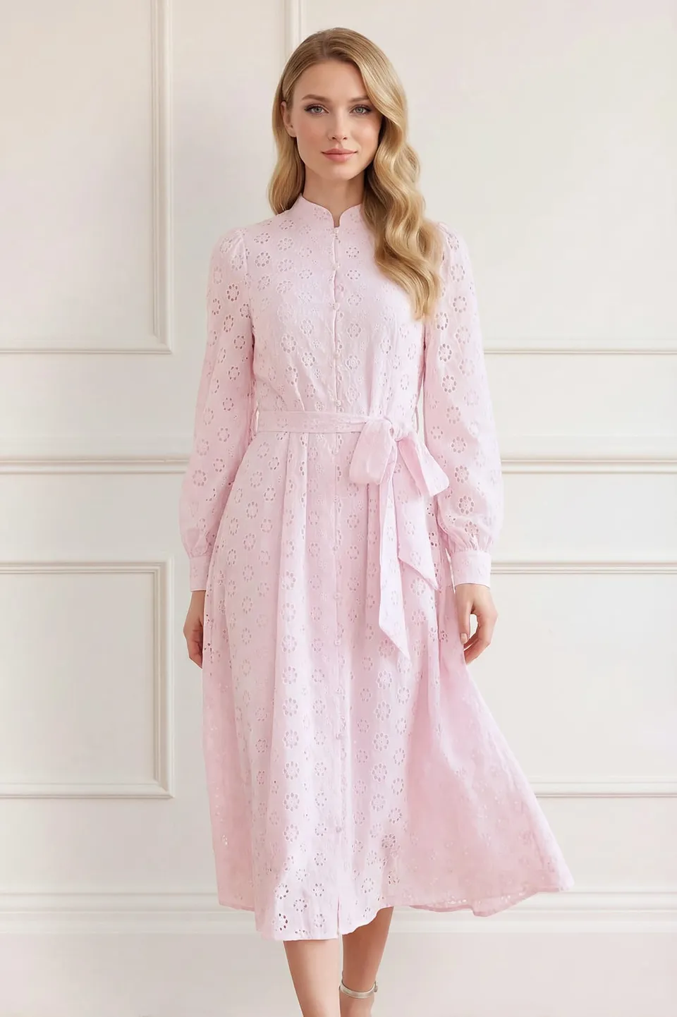 Needle & Thread Romilly Broderie Shirt Dress sukienka różowa
