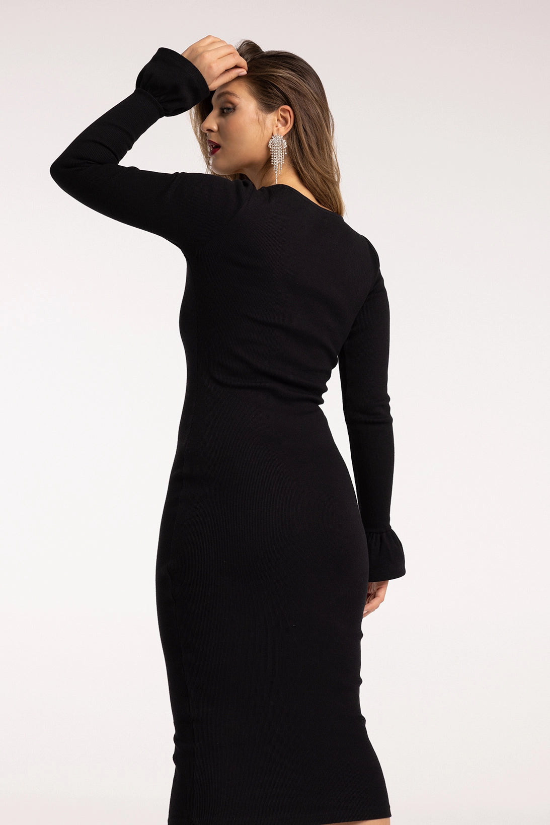 Nudyess North sukienka midi Black prążkowana