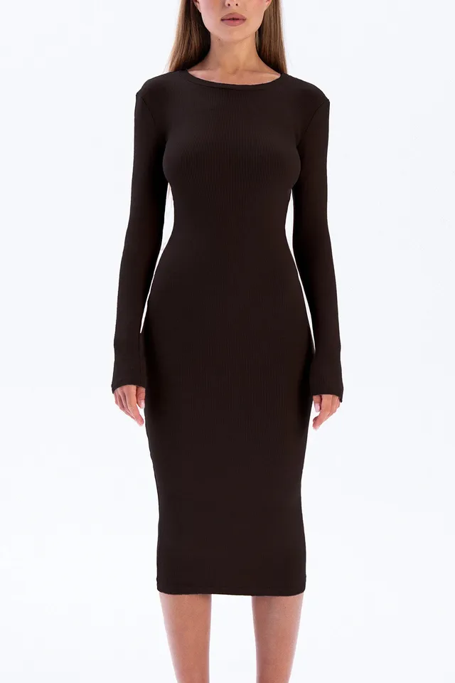 Nudyess Eos sukienka midi espresso prążkowana