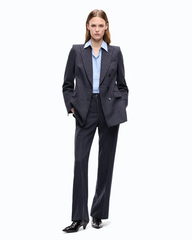 Pinko Porto Pants spodnie wełniane prążek niebieskie