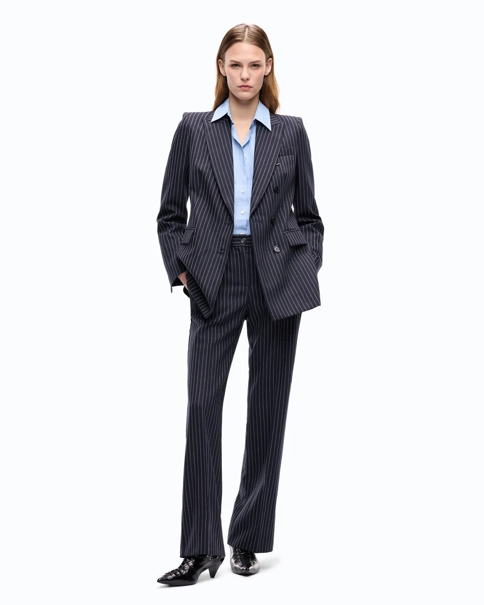 Pinko Porto Pants spodnie wełniane prążek niebieskie